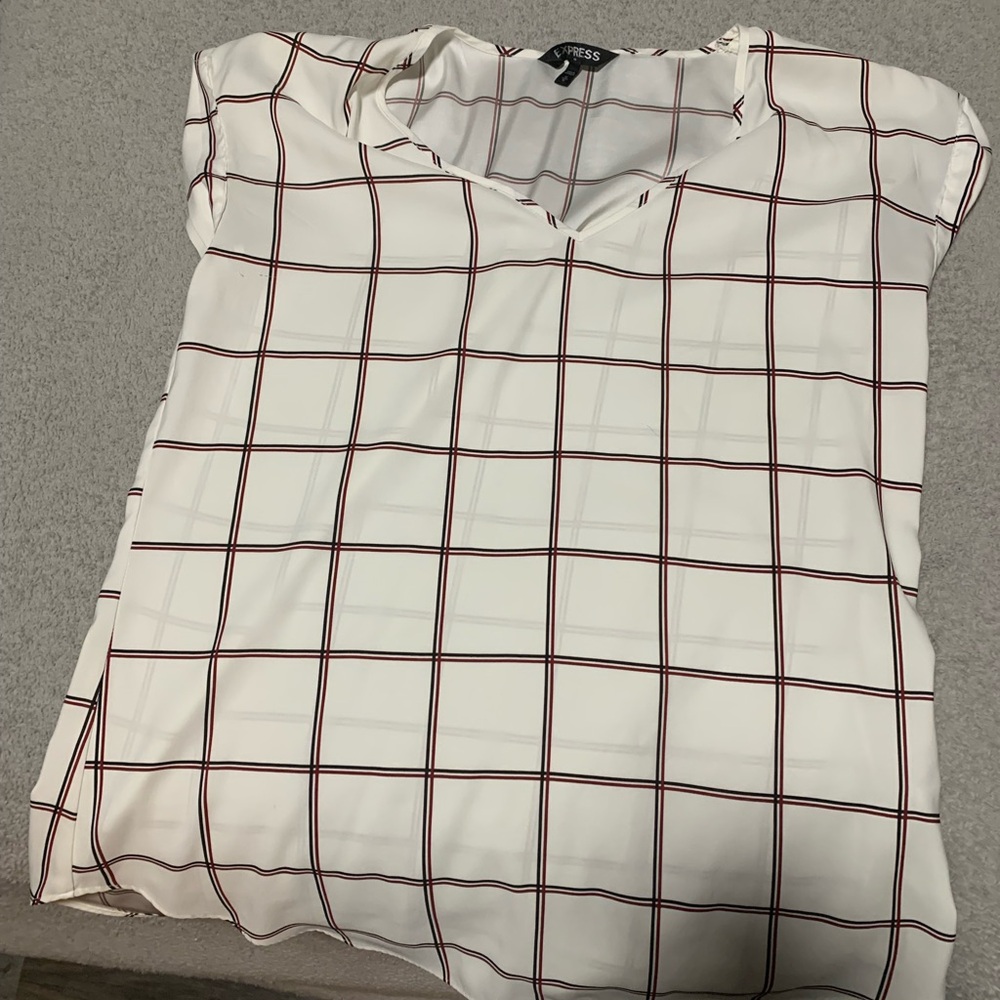 Express Women's White and Red Checkered Top